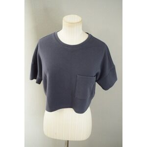 SPANX Short Sleeve Cropped Pocket Sweatshirt in Charcoal Gray